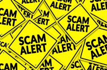 Scam alert text displayed in a yellow symbol